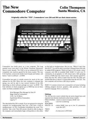 [The New Commodore Computer: Originally called the "TED", Commodore's new 264 and 364 are their latest entries (1/2)]