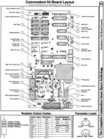 [960×1287 Hardware Section: Commodore 64 Board Layout, Resistor Colour Codes, Transistor Lead Assignments]